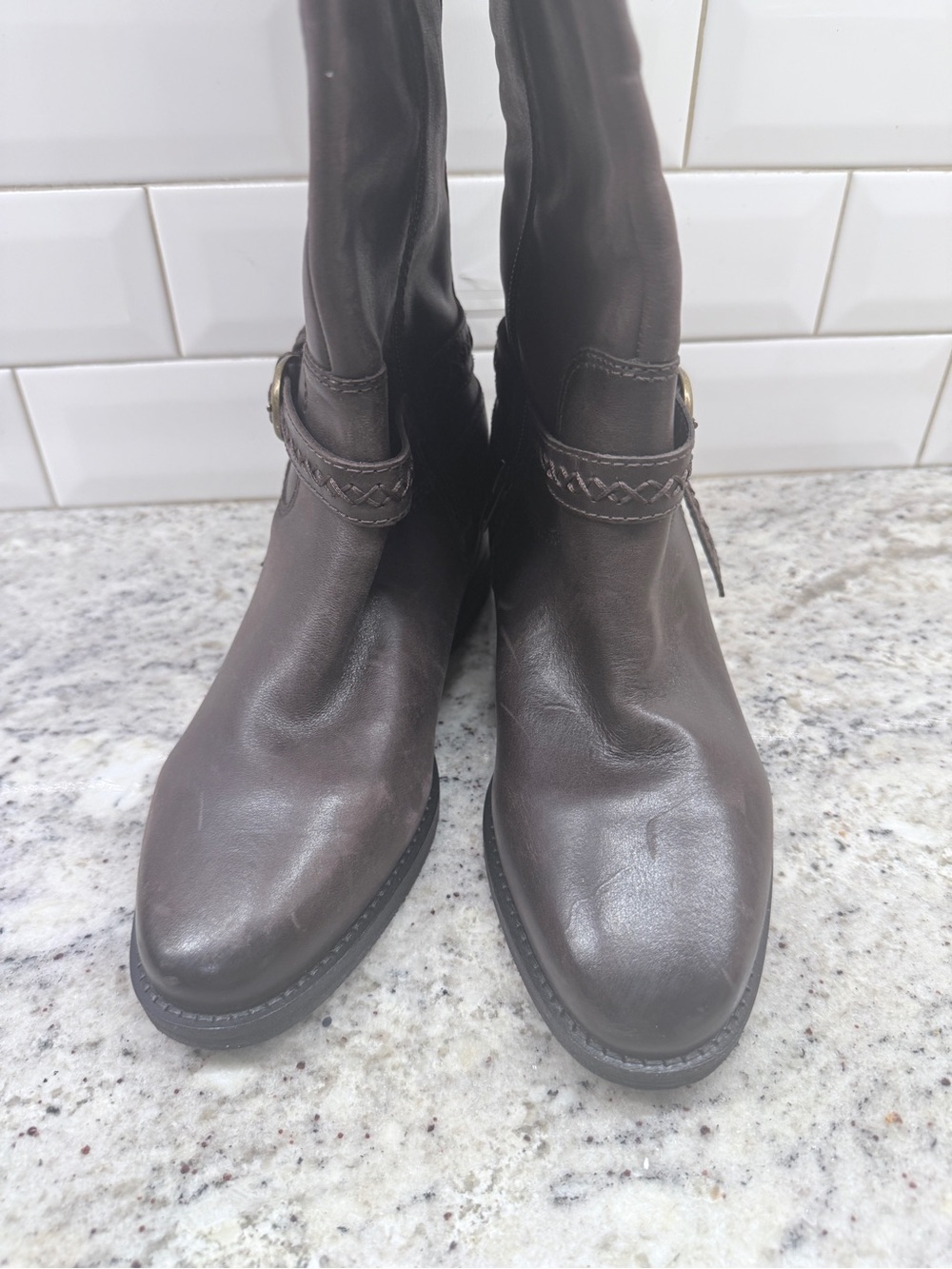 Lucky Brand Braided Strap Over-the-Knee Leather Boots in Dark Brown - Picture 3 of 4